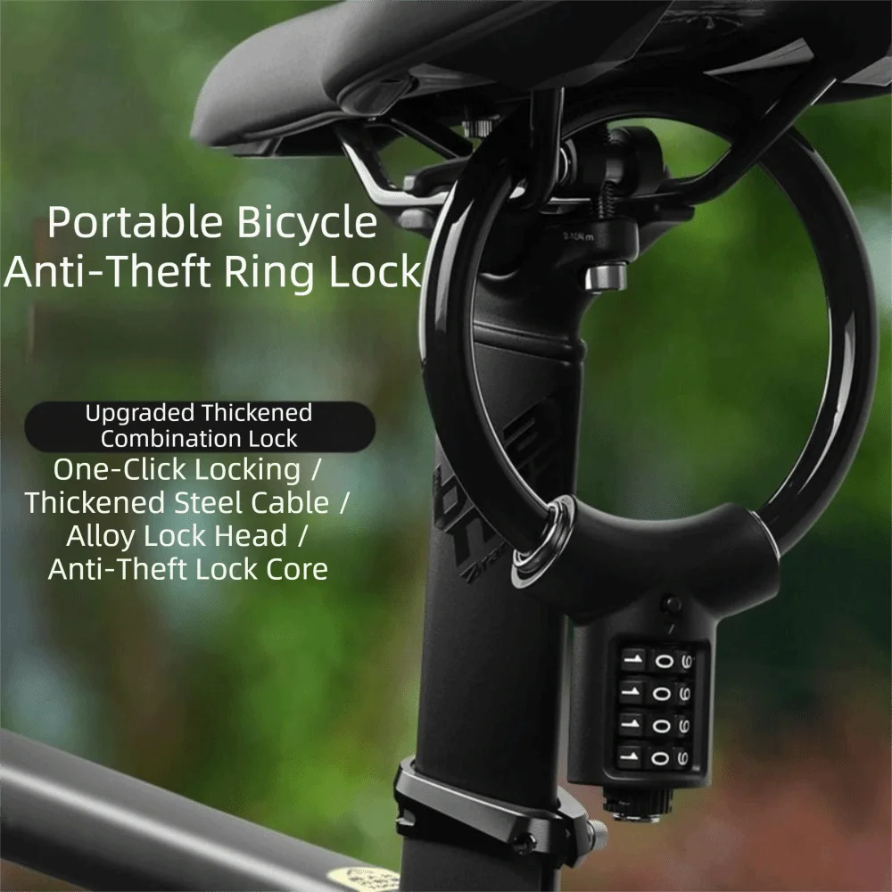 Keyless 4 Digit Combination Bike Cable Lock Steel Cable Anti Theft Bicycle Combination Lock PVC Cover Portable Ring Lock MTB