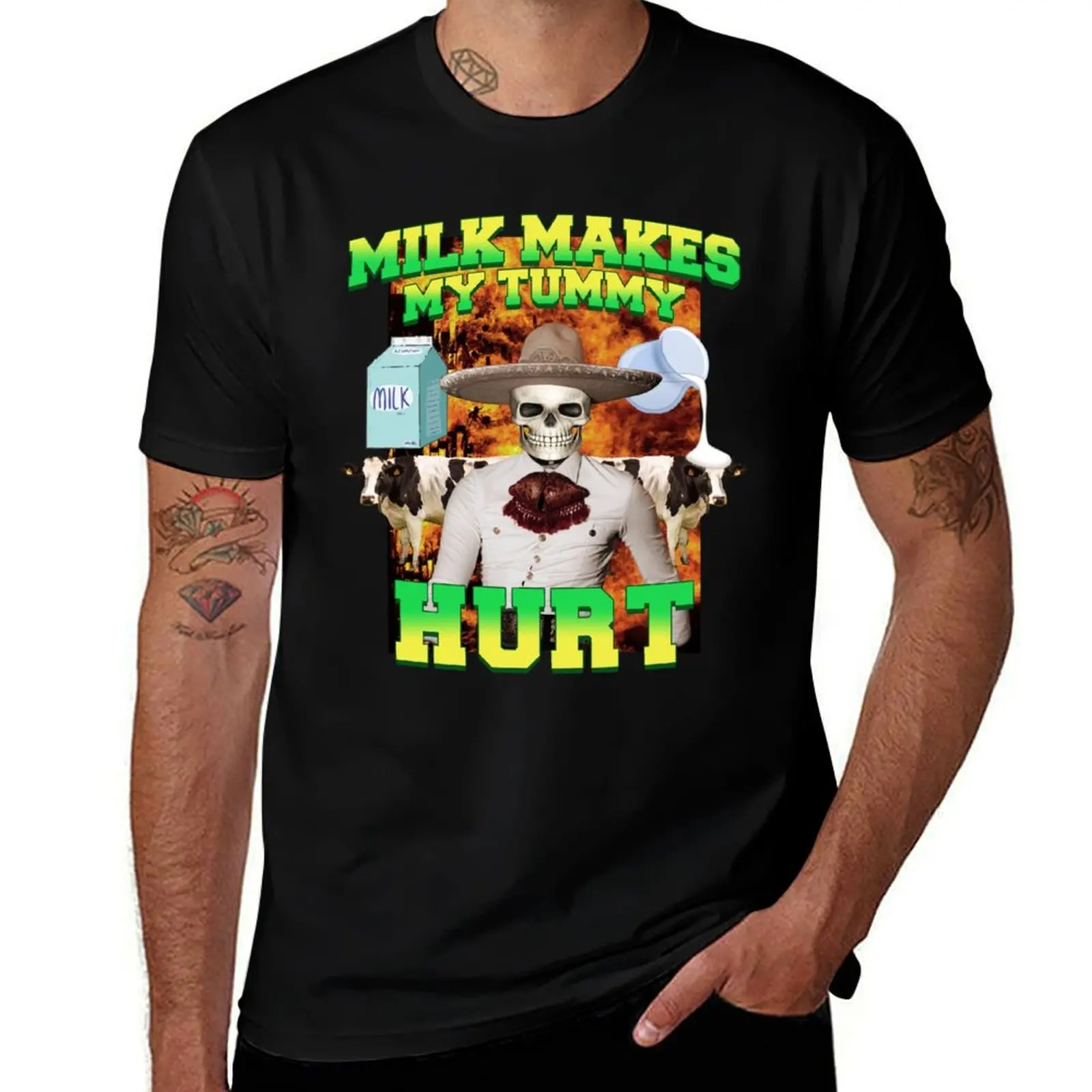 

Milk makes my tummy hurt, Lactose intolerance meme T-Shirt cute tops graphic t shirts men t shirts