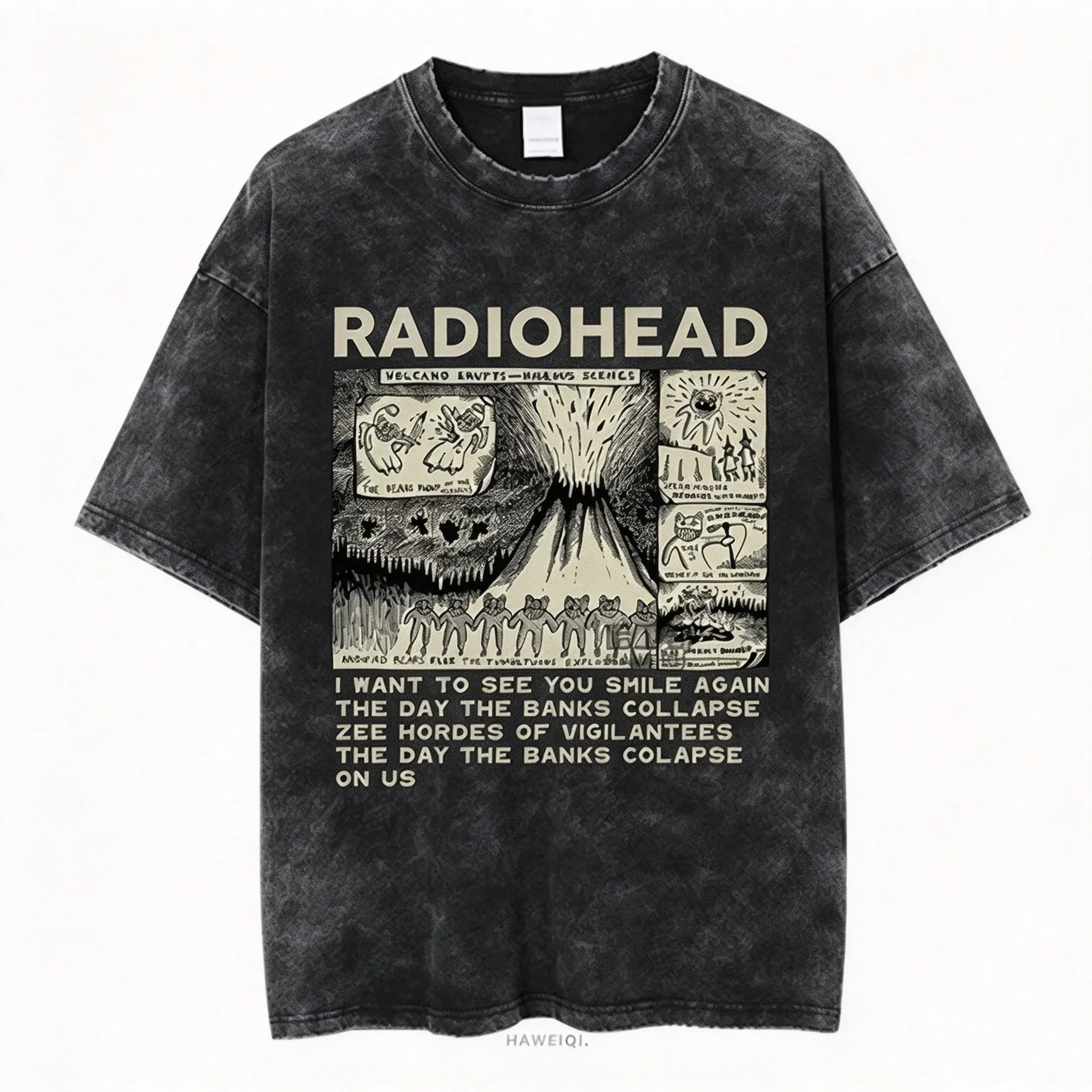 European and American Style Retro Rock Band Radiohead The Bends T-shirt - Retro Washed Short-Sleeve T-Shirt