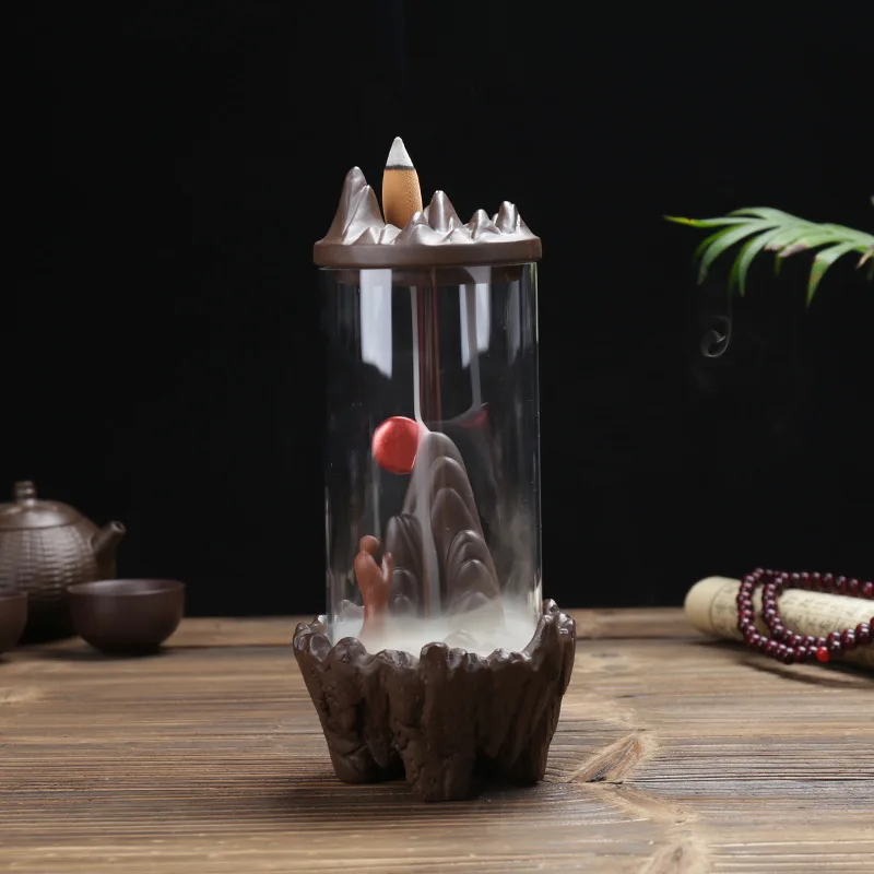 Ornament with Acrylic Cover, Reverse Flow Incense Burner for Meditation and Enlightenment, Supports