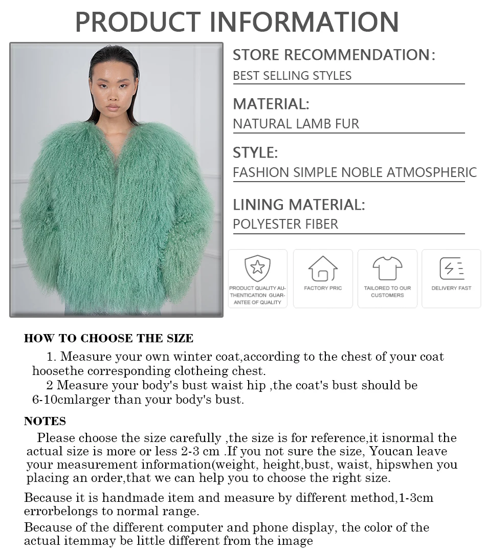 Real Sheep Skin Coat Lamb Fur Coat Women\'s Winter Jackets Light Green Collarless Mongolian Fur Coat High Quality Real Fur Jacket