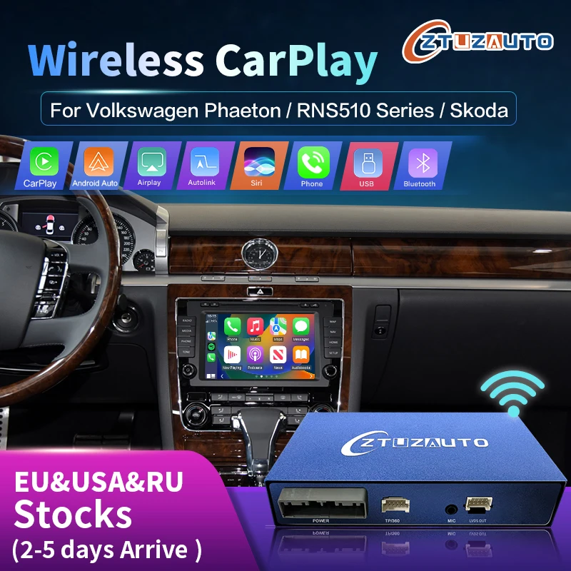 Wireless Apple CarPlay For Volkswagen RNS510 Series / Phaeton/Skoda Android Auto Mirror Link AirPlay Support Front/Rear Cameras