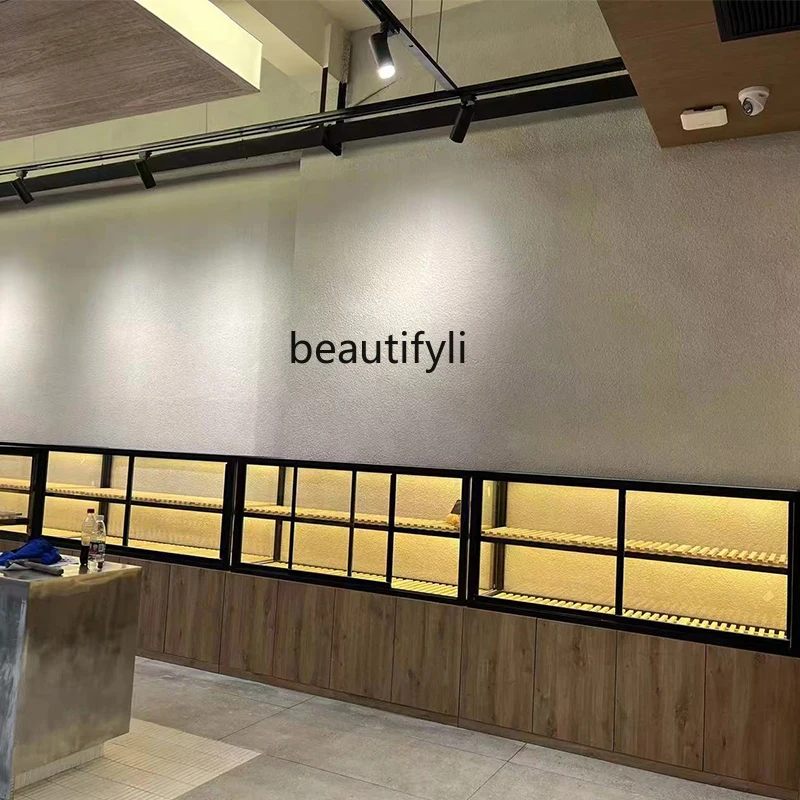 Bread display cabinet, island cabinet, glass display stand, cake shop display cabinet, commercial wrought iron frame