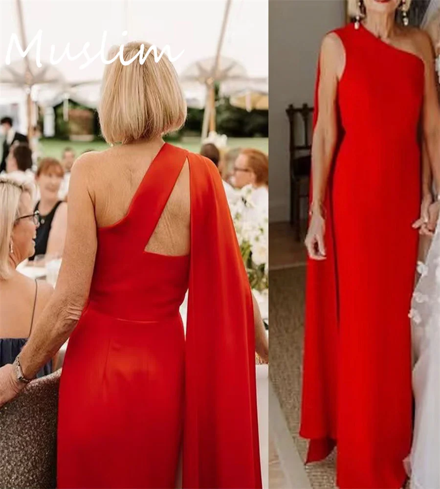 Celebrity Red One Shoulder Mother Of The Bride Dress 2024 Elegant Plus Size Satin Reception Wedding Guest Dress Vintage Evening