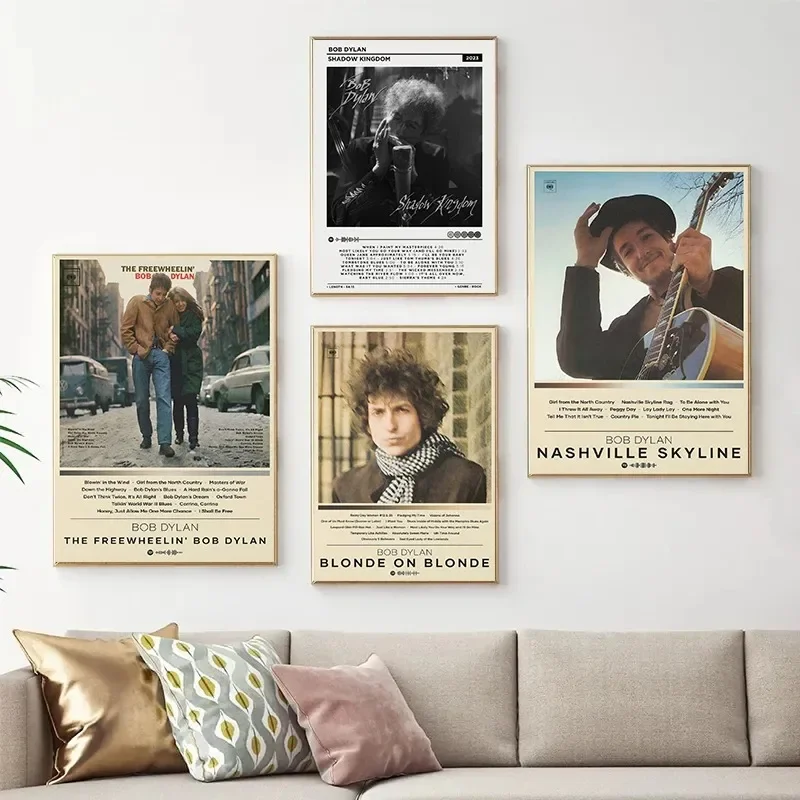 الكلاسيكية الرجعية أبيض وأسود الموسيقى ستار بوب ديلان ألبوم الموسيقى غطاء المشارك قماش لوحات صور فنية للجدران ديكور المنزل #1