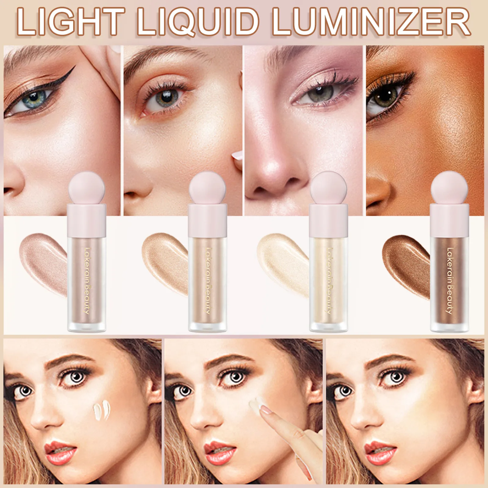 7.5ml Liquid Luminizer Blush Makeup Liquid Luminizer Face Highlighter Waterproof Long Lasting Moisturizing Face Blush Wand For C