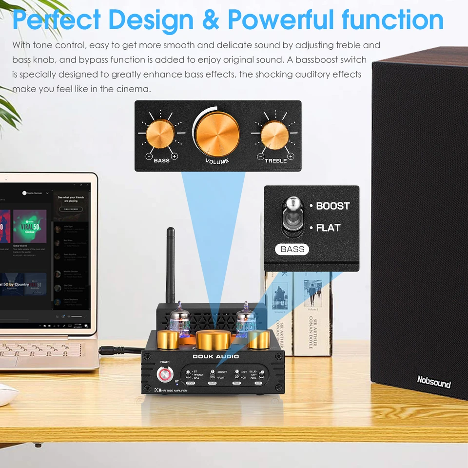 DOUK AUDIO(Nobsound)真空管プリメインアンプX1 Douk Audio X1 HiFi JAN5725 真空管アンプ Bluetooth5.0 レシーバー MM
