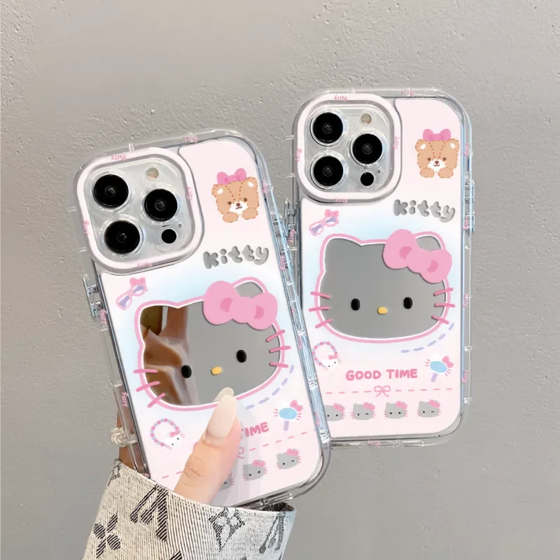 Hello Kitty Mirror Girl's Heart Cute Phone Case For iPhone 16 15 14 13 12 11 Pro Max XR XS MAX 7 8Plus MINI Creativity Y2K Cover