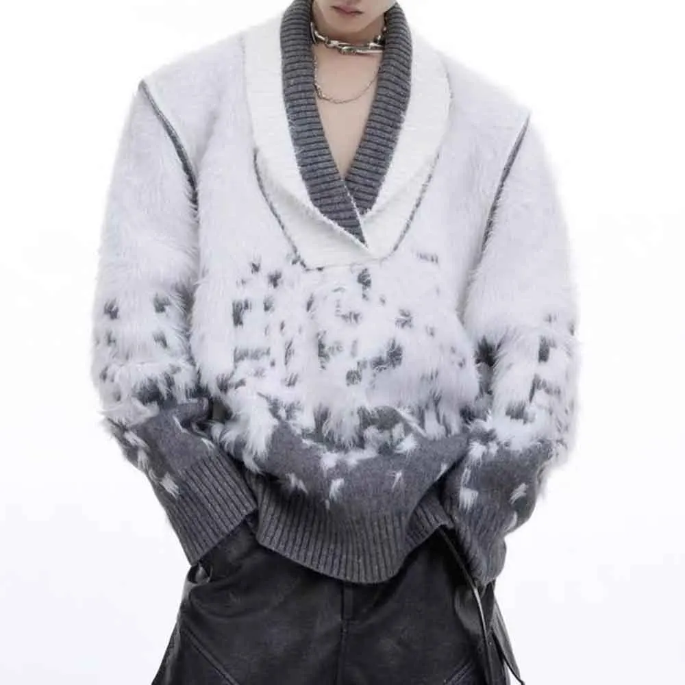 

Новый зимний мужской свитер с длинными рукавами и цветными блоками, американский ретро-модный модный свободный уличный свободный повседневный нишевый мужской топ 2025