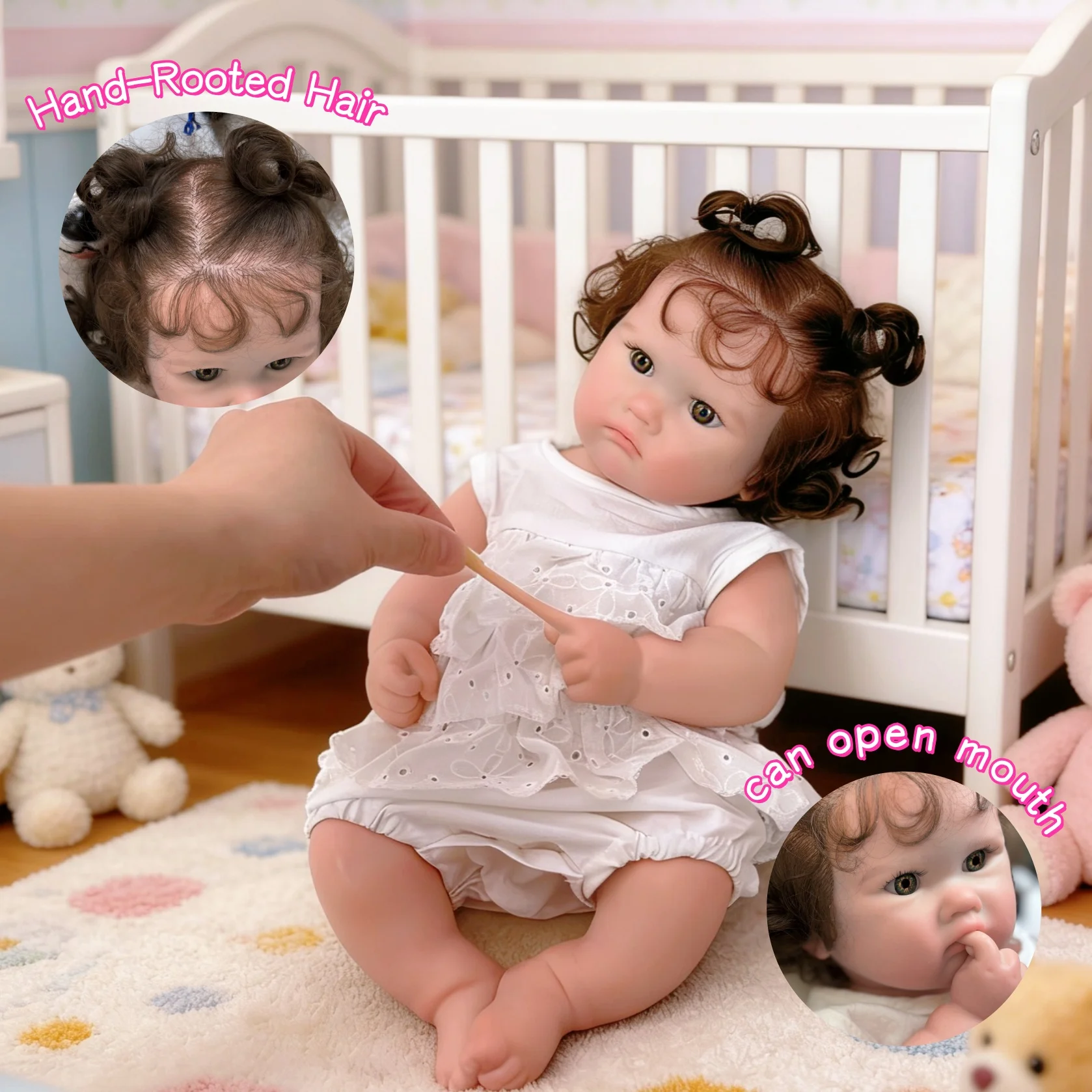 

Lovey 18 Inch Silicone Reborn Baby Doll Lifelike Painted Anatomically Accurate Girl with Hand-rooted Hair Birthday/Xmas Gift