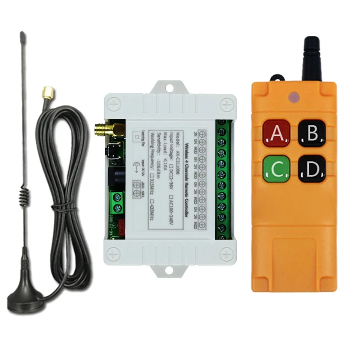 DC12-36V 4CH RF Wireless Remote Control Switch Receiver with 2000M Long Distance Remote Controller Suckers Antenna