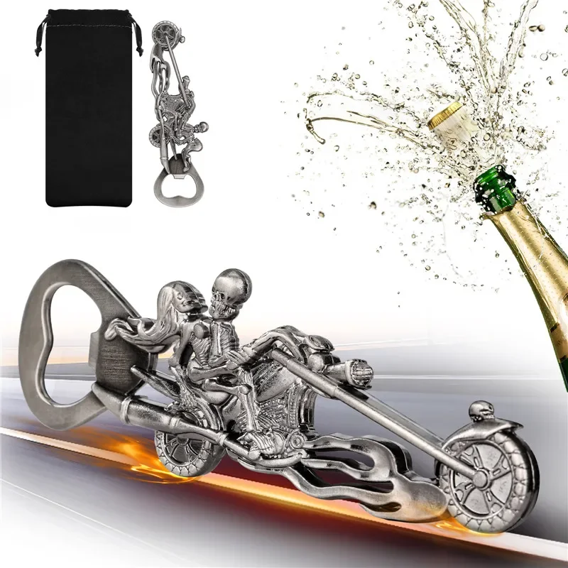 Gothic Skull Motorcycle Rider Design Metal Bottle Opener Home Kitchen Beer Corkscrew for Wedding Celebration Gift Set