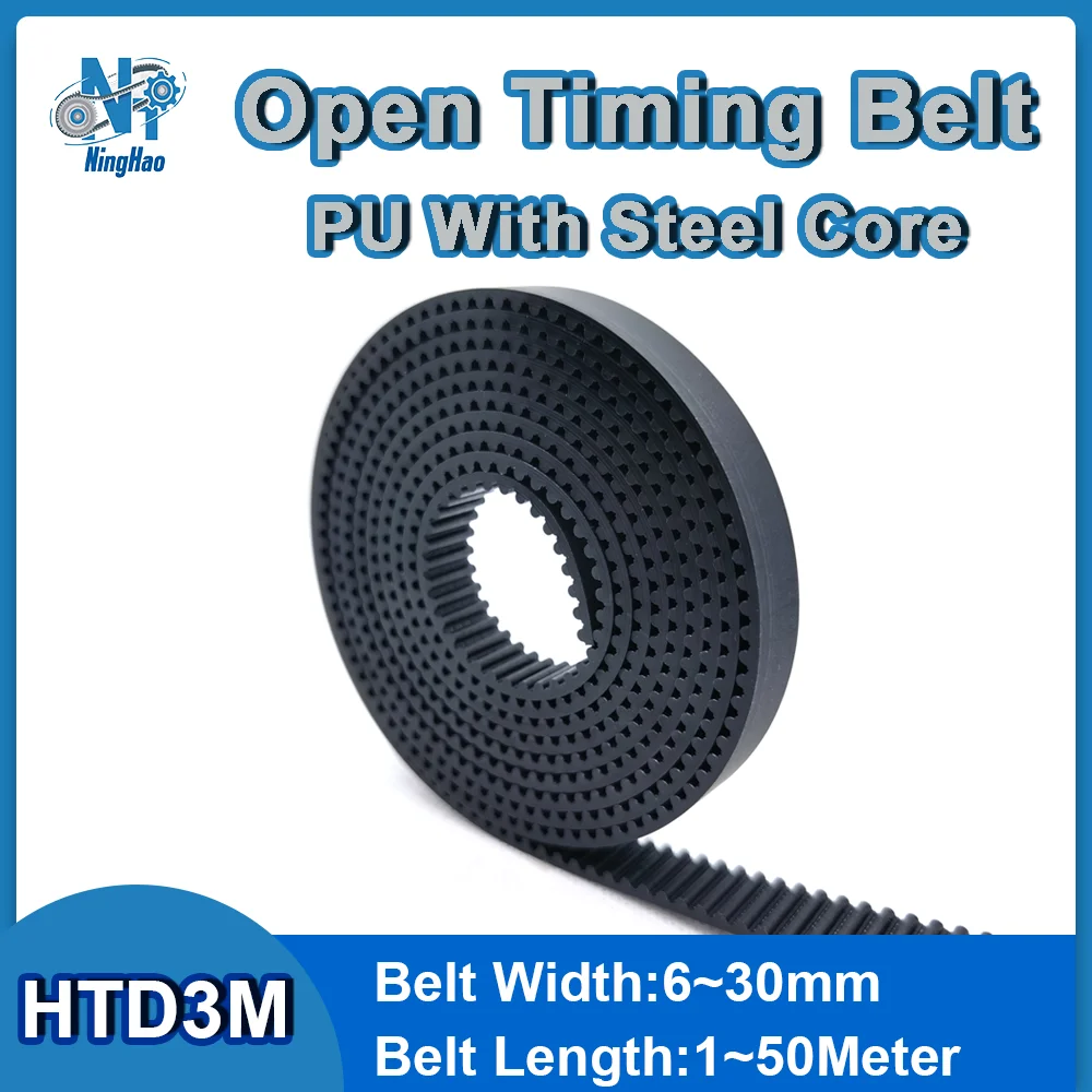 HTD 3M Open Timing Belt  PU with Steel Core Synchronous Belt Width 6/9/10/12/15/20/25/30mm HTD3M Black Synchronous Belt for CNC