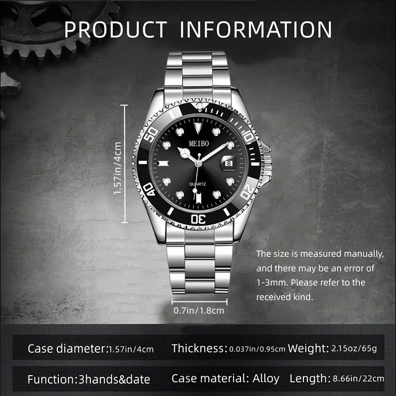 1pc Luxury Men Silver Stainless Steel Water Proof Automatic Luminous Bezel Mens Watches