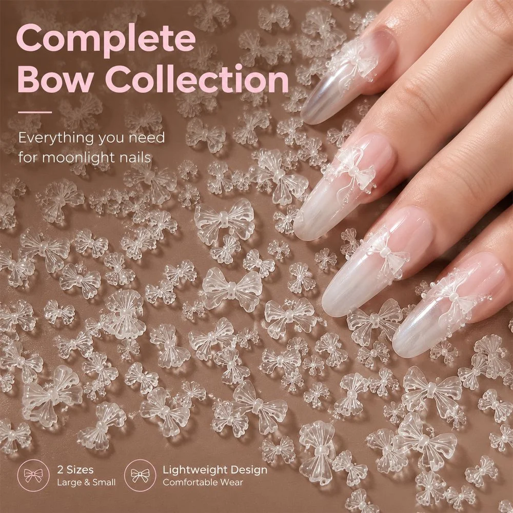 50Pcs Mixed Moonlight Transparent Bow Nail Charms Elegant Resin Bowknot Ornaments For Daily Party Manicure Nail Art Kit