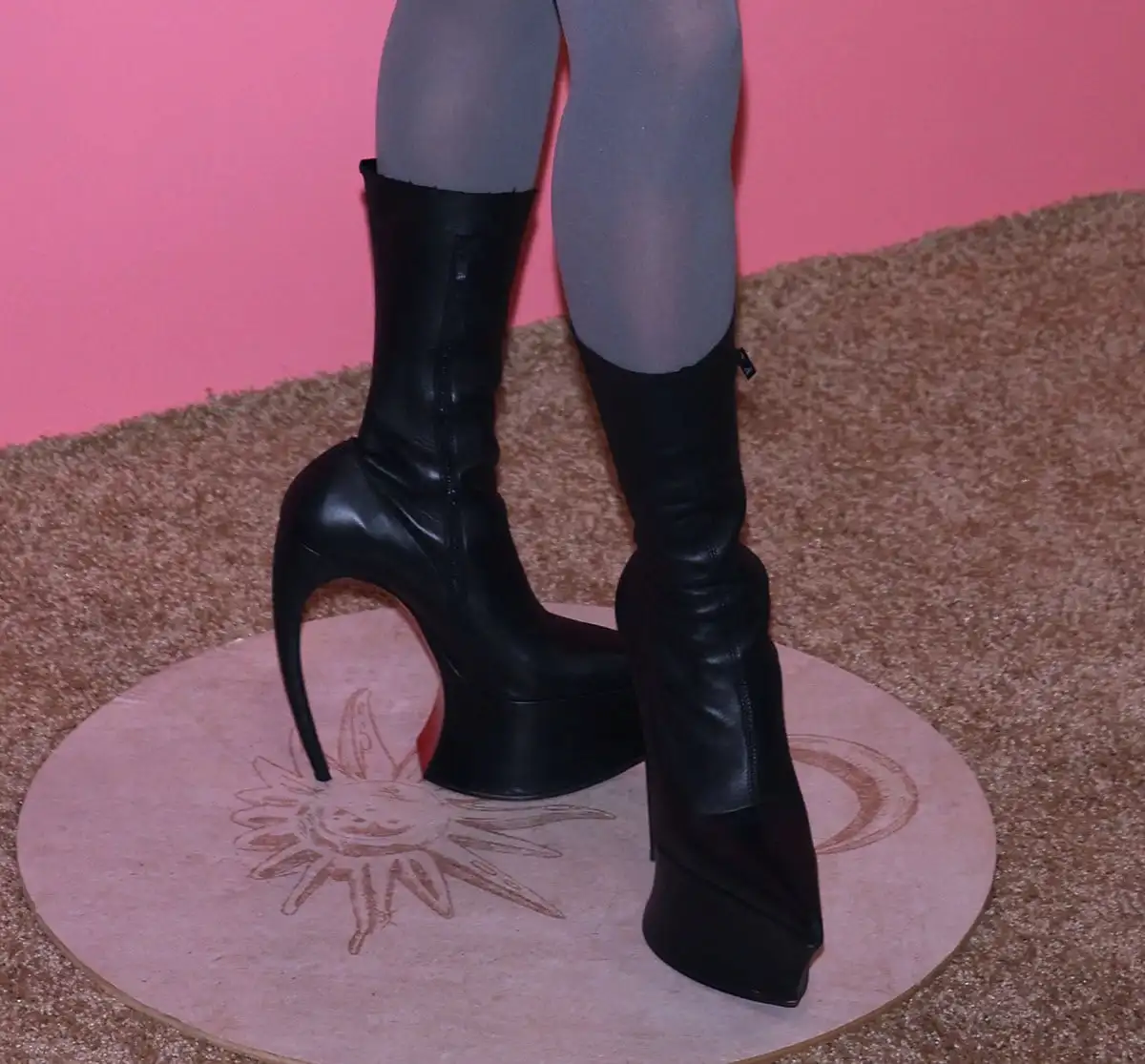 Women Black Platform Mid-Calf Boots Extreme High Heel Pointed Toe Side Zip Gothic Punk Style Party Clubwear Fashion Short Boots