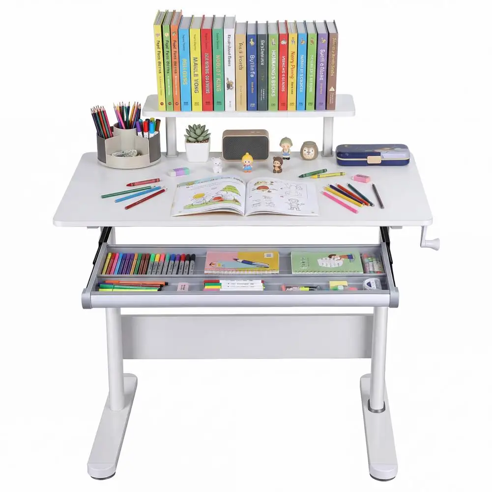 39 Inch Wide Kids Desk Child Computer Desk With Bookshelf Hutch Universal Adjustable Height Tilting Kids Homework Desk