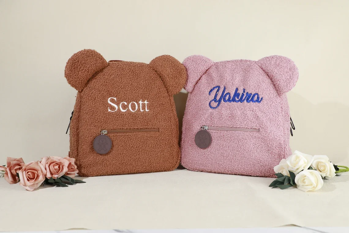 Personalised Fluffy Teddy Kids Backpack, Teddy Bear Backpack Toddler backpack, Custom name backpack, Personalised Teddy backpack