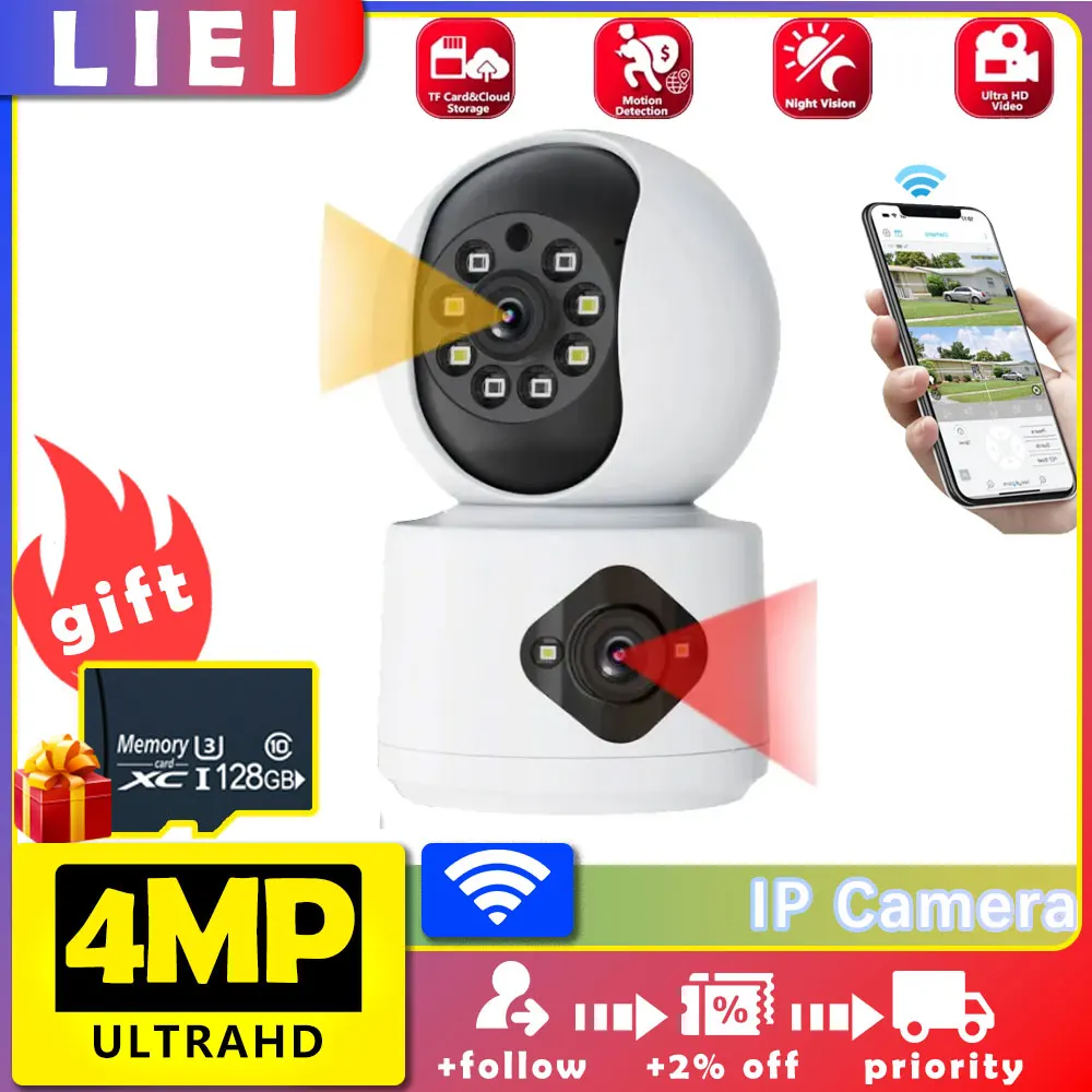 

LIEI 360 4MP Dual Lens WIFI Surveillance Camera Wireless indoor AI Human Detect Digital CCTV Camera Security PTZ IP 360 Cameras