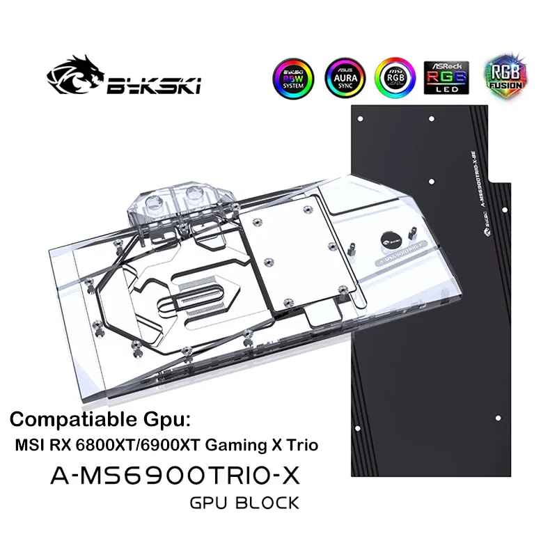 

Bykski GPU Water Block For MSI RX 6800XT/6900XT Gaming X Trio,Full Cover Liquid Cooler,With Backplane Radiator A-MS6900TRIO-X