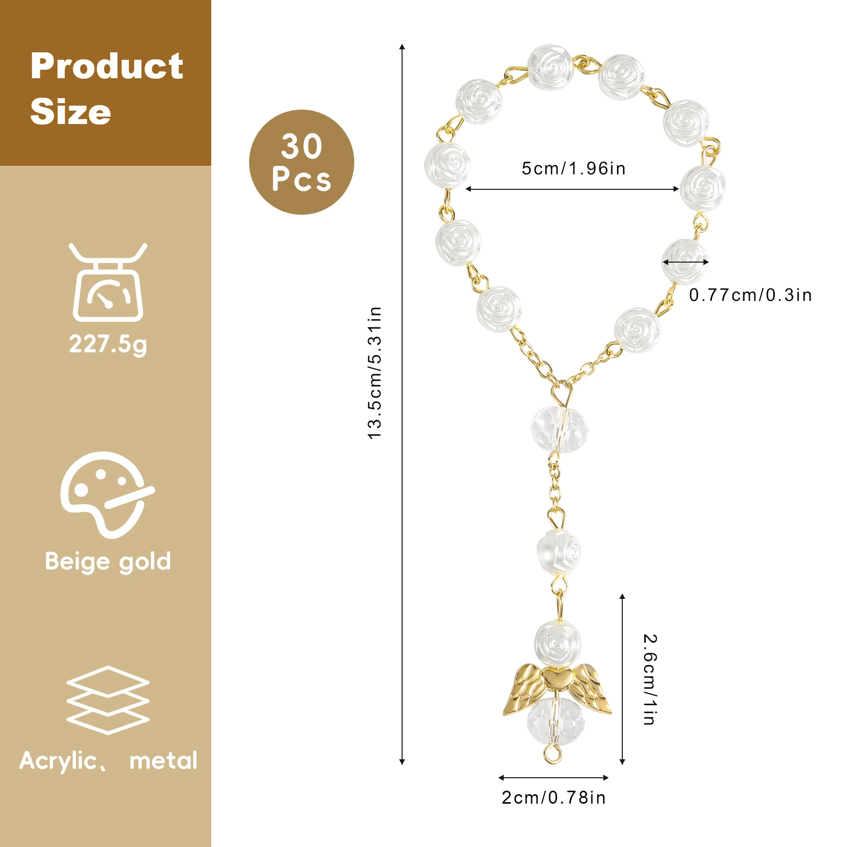 AF93-30 قطعة مسبحة المعمودية الاكريليك حبات المسبحة مسبحة صغيرة الملاك لأول مناولة المعمودية هدايا الحفلات
