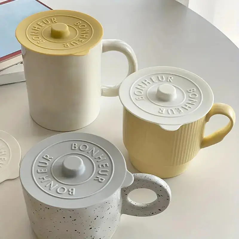 3Pcs Silicone Mug Glass Cup Cover Sealing Protective Lid Heat Temperature Preserve For Tea/Coffee/Milk With Convex Handle-9.5cm