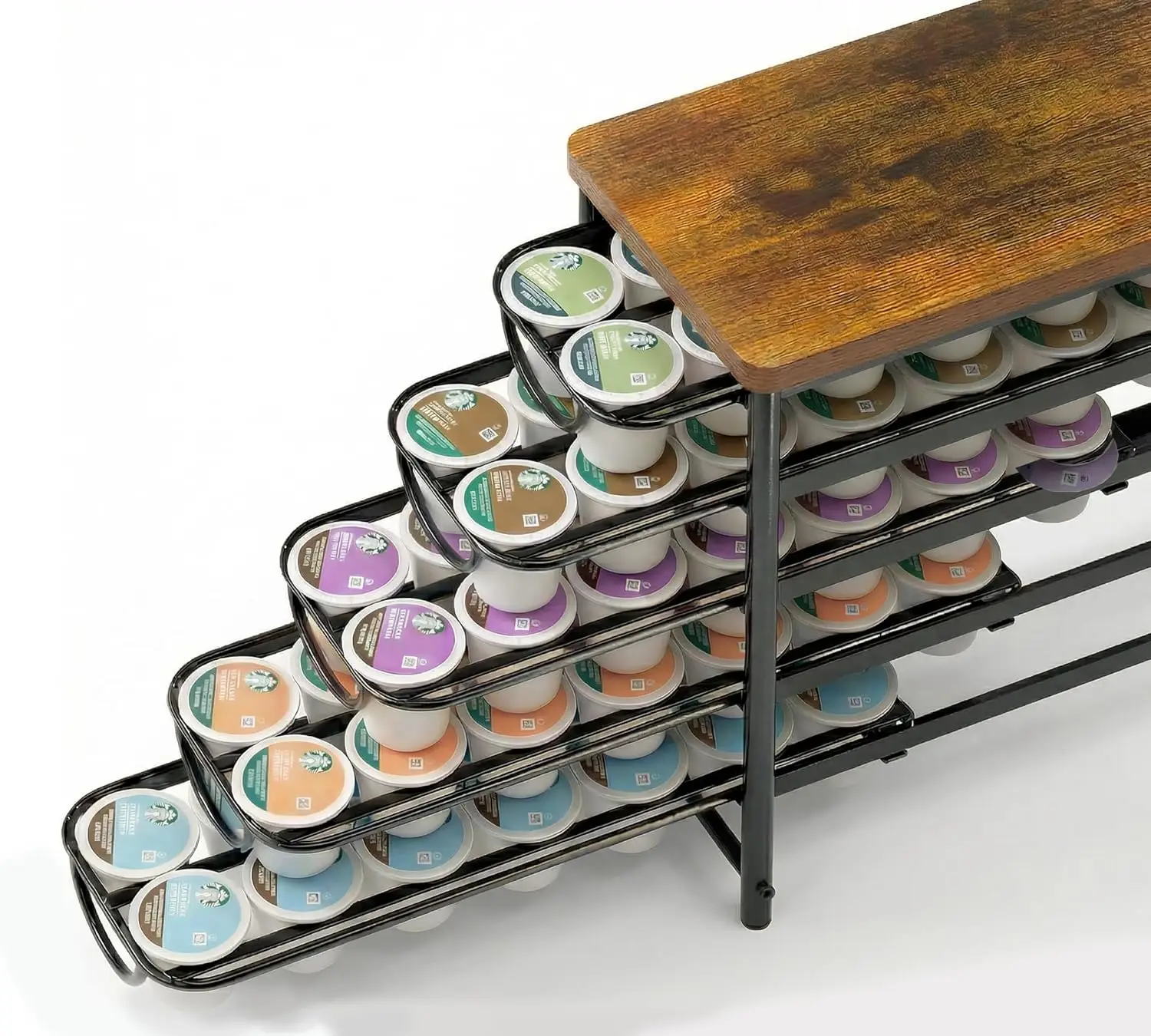 

5-ярусный органайзер для кофейных капсул с деревянной крышкой, вмещает 70 капсул K-Cup, включает 3 подставки для кружек, для дома или офиса