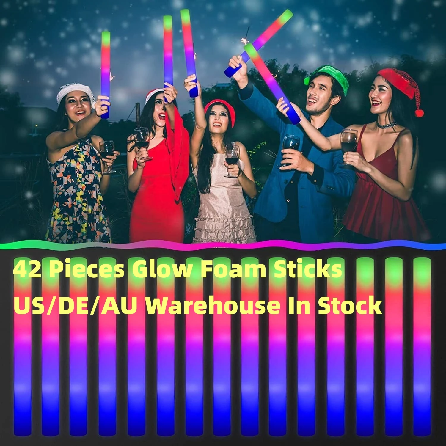 

42 Pcs LED Glow Sticks 3 Modes Flashing Bulk Colorful RGB Glow Foam Stick for Music Festival Birthday Wedding Party Supplies