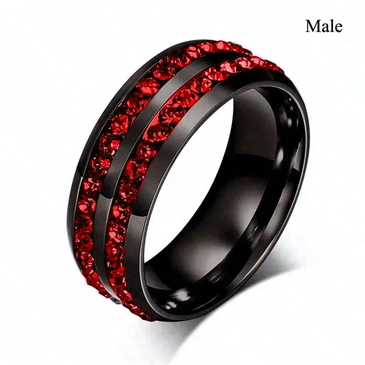 Fashion Couple Rings Romantic Red Rhinestones CZ Women Rings Set Trendy Men Stainless Steel Zirconia Ring Wedding Band Jewelry