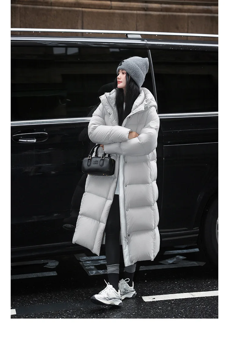 Winter High Quality Long Hooded Down Jacket Women White Duck Down Warm Thick Outwear Female Loose Parker Knee Length Down Jacket
