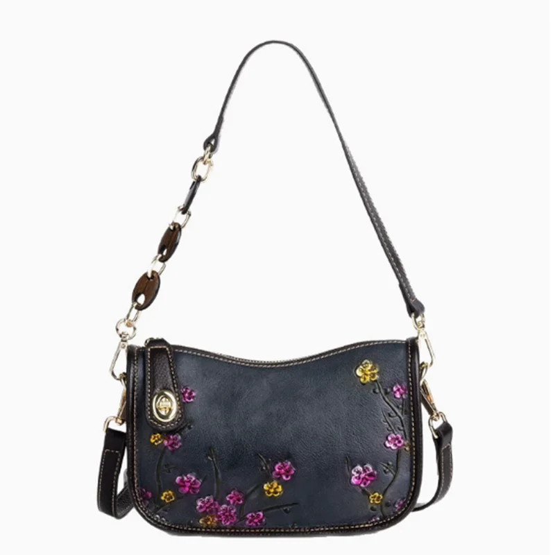 Fashion Genuine Leather Small Handbags Casual Women Girl Real Cowhide Tote Flowers Designer Female Shoulder Bag Crossbody Bags