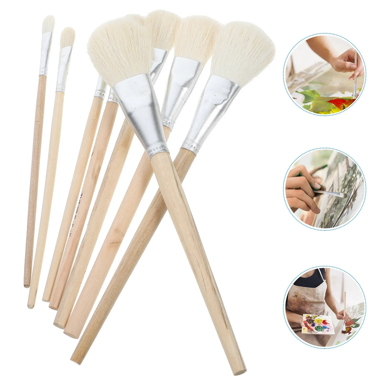 

8Pcs Ergonomic Wood Wool Brush for Pottery Glaze Watercolor Oil Painting Fine Detail Artwork Reusable Design Daily Use Art Brush