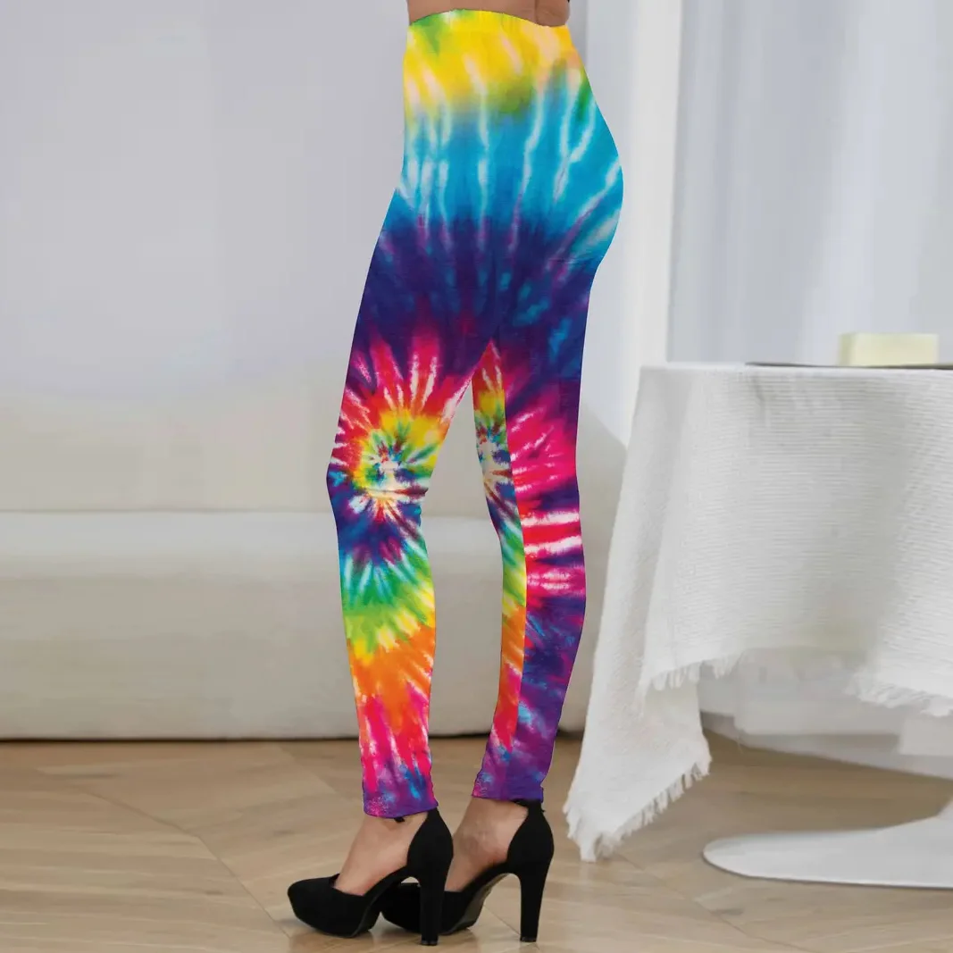 Tie-dye gradient printed elastic elastic waist slim casual leggings for women