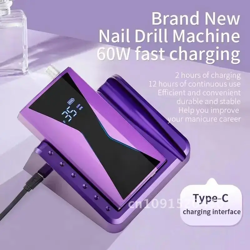 Brushless 40000RPM Electric Nail Drill Machine 85W Handle Nail Polishing Art Drill Portable Rechargeable Nail Tool Manicure