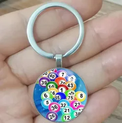 Retro zinc alloy bingo keychain, round glass pendant keychain with bingo ball design, suitable for men, graduates, and holiday g