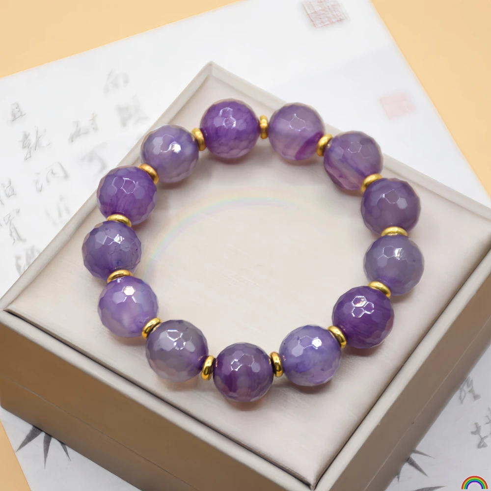 

Natural Purple Agate Cut Hand String Purple Jade Marrow Wealth Attraction Single Circle Simple Light Luxury Bracelet Rwbuy
