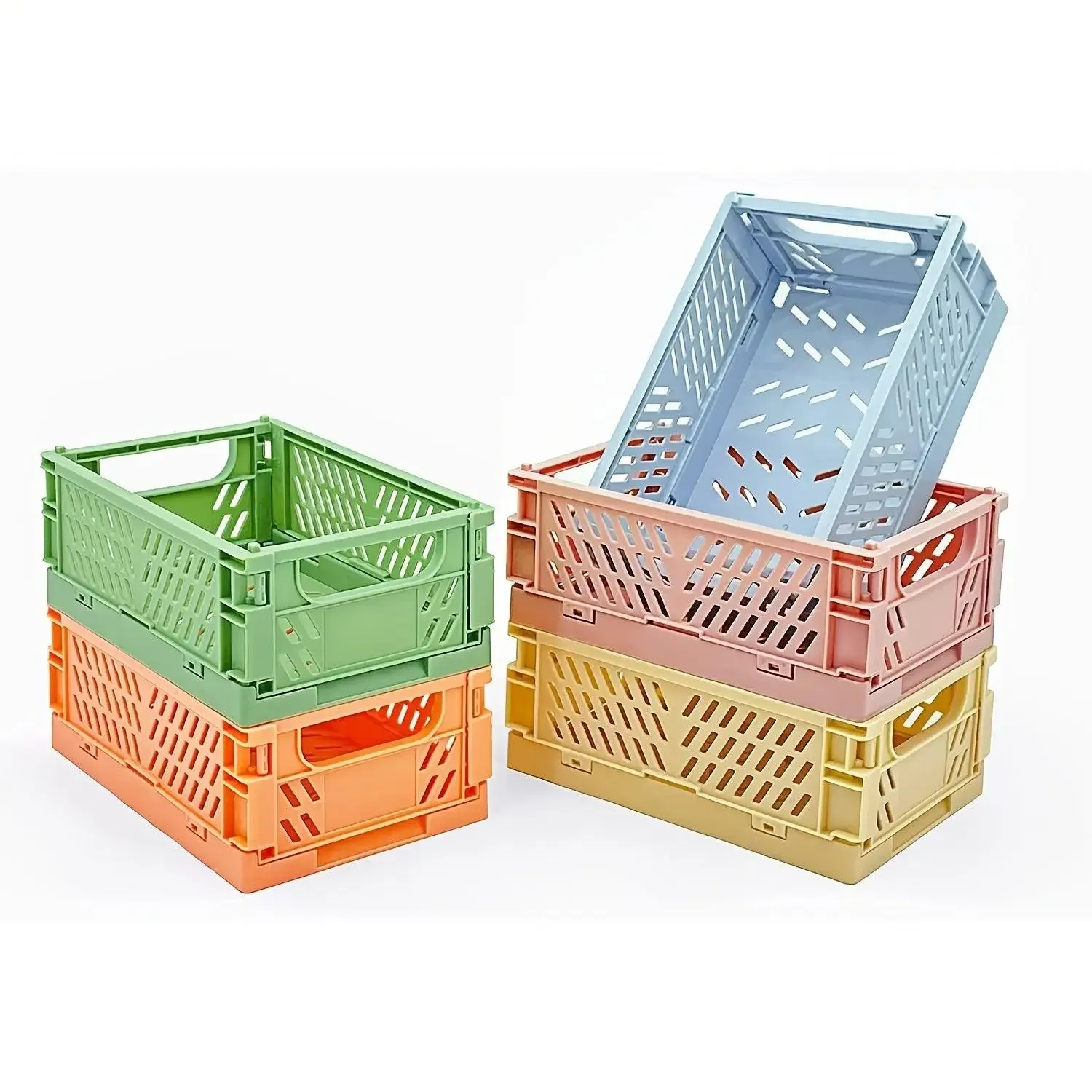 5 Pcs Foldable Hollow Mini Plastic Storage Baskets - Stackable Desk Organizers, Toiletries Baskets for Office, Kitchen, Ideal Gift Option, Foldable Basket