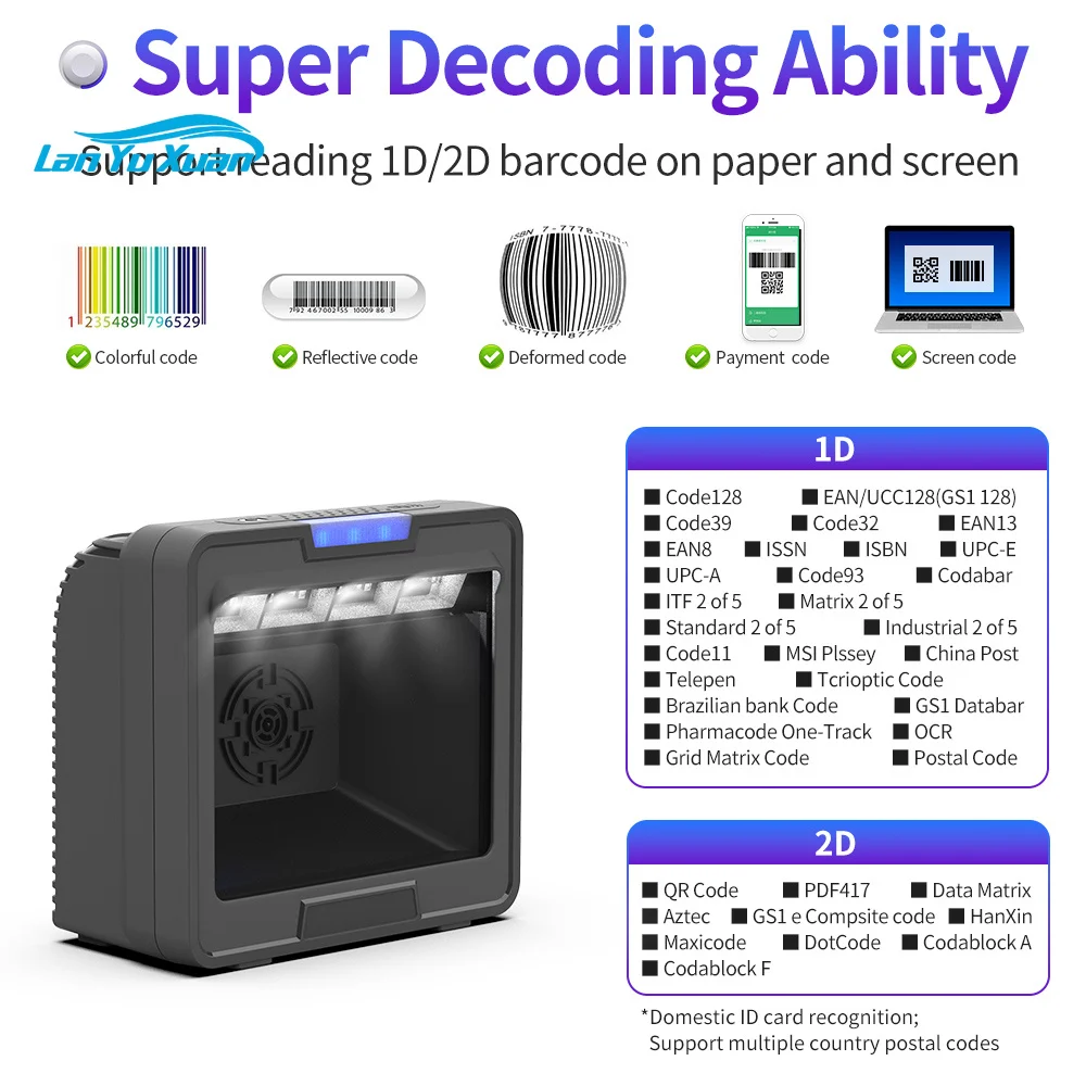 GTCODESTAR Embedded QR Code Reader USB Barcode Reader 2D Desktop Barcode Scanner Wired QR Code Scanning Platform for Inventory