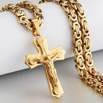 Stainless Steel Crucifix with Byzantine Chain 1