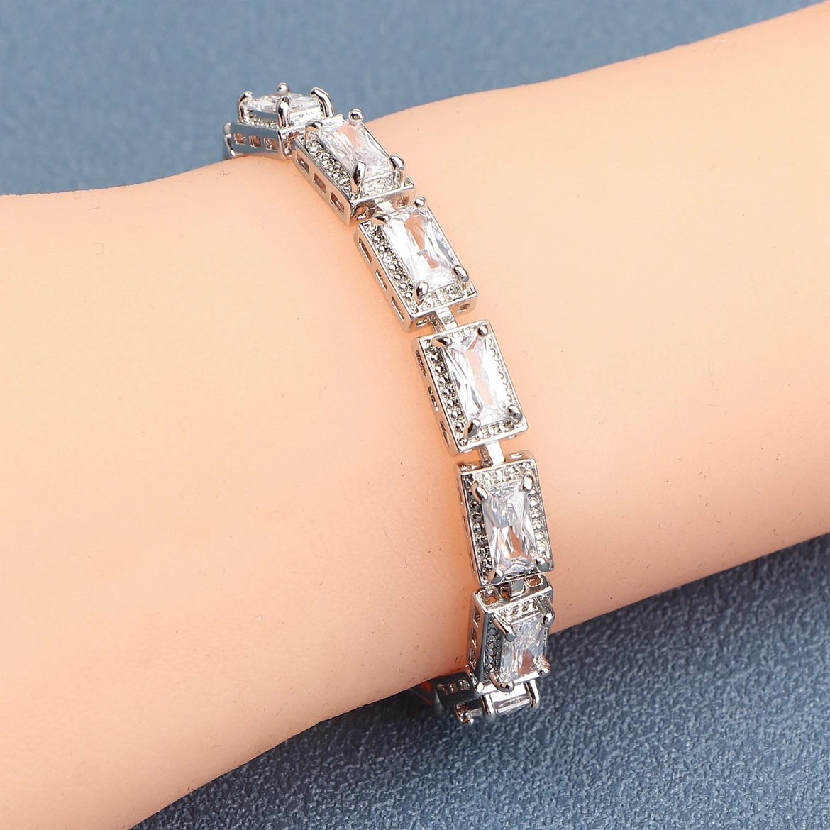 925 Silver Charm Cubic Zircon Bracelets For Women Wedding Jewelry 18+2CM Length