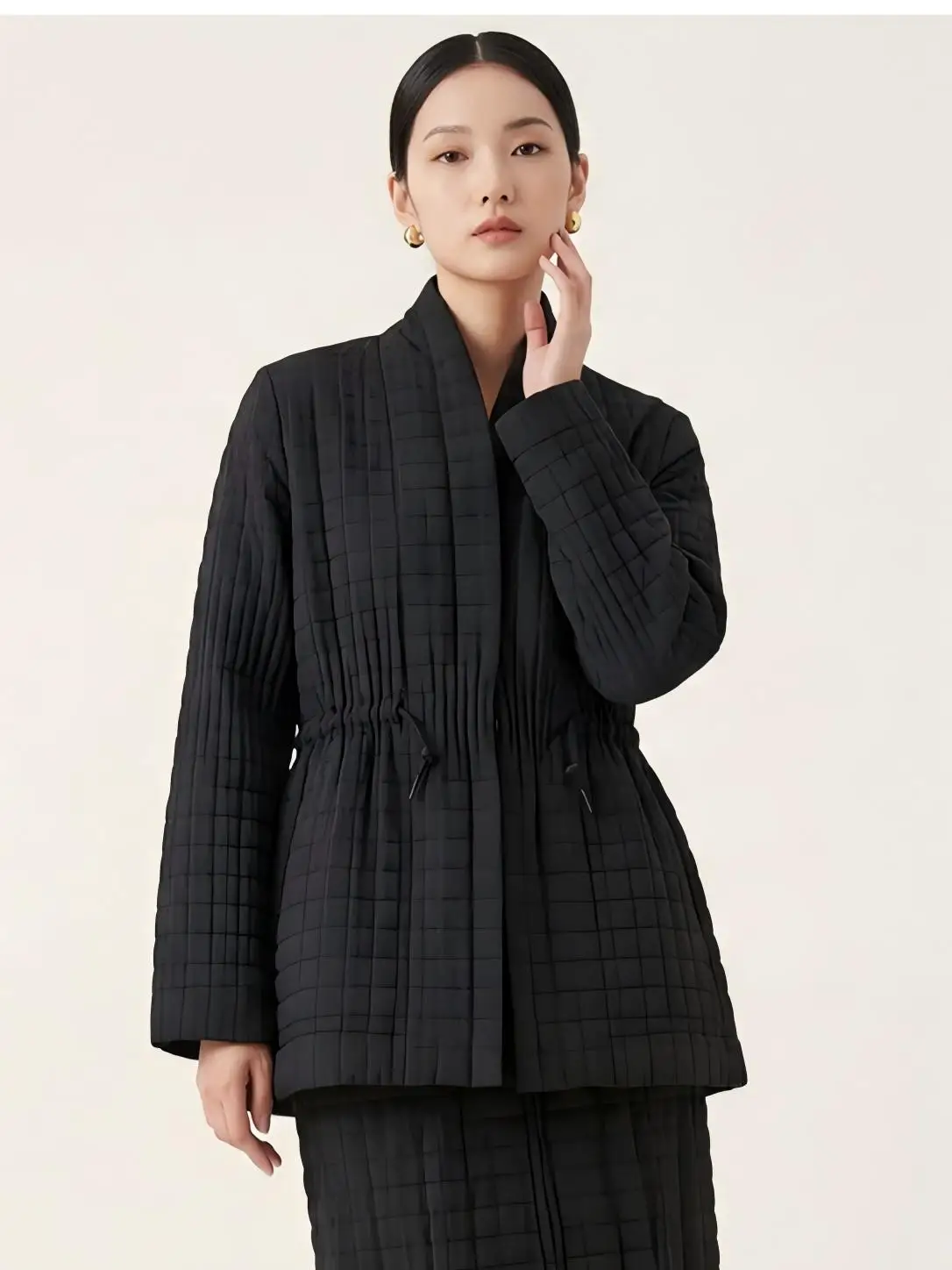 High-end Korean style handmade pleated quilted cotton-padded coat for women in winter.
