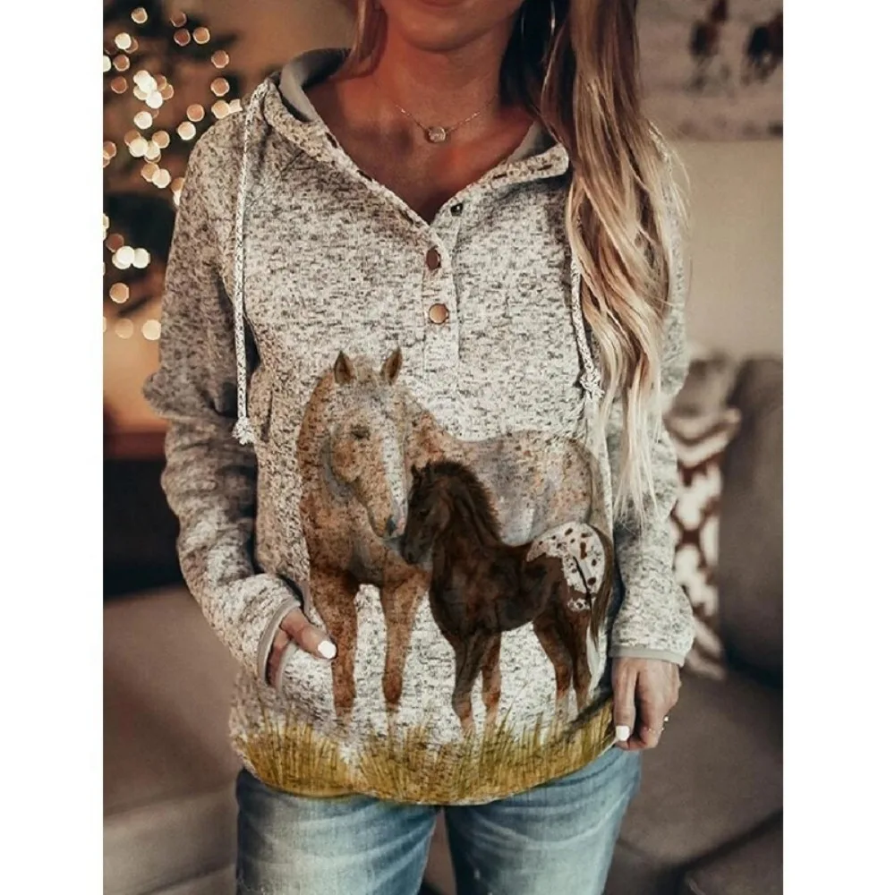 Sudadera con capucha de lobo para mujer, suéter Vintage de gran tamaño, abrigo para niña, Sudadera con capucha, jersey con capucha, chándal de búho,