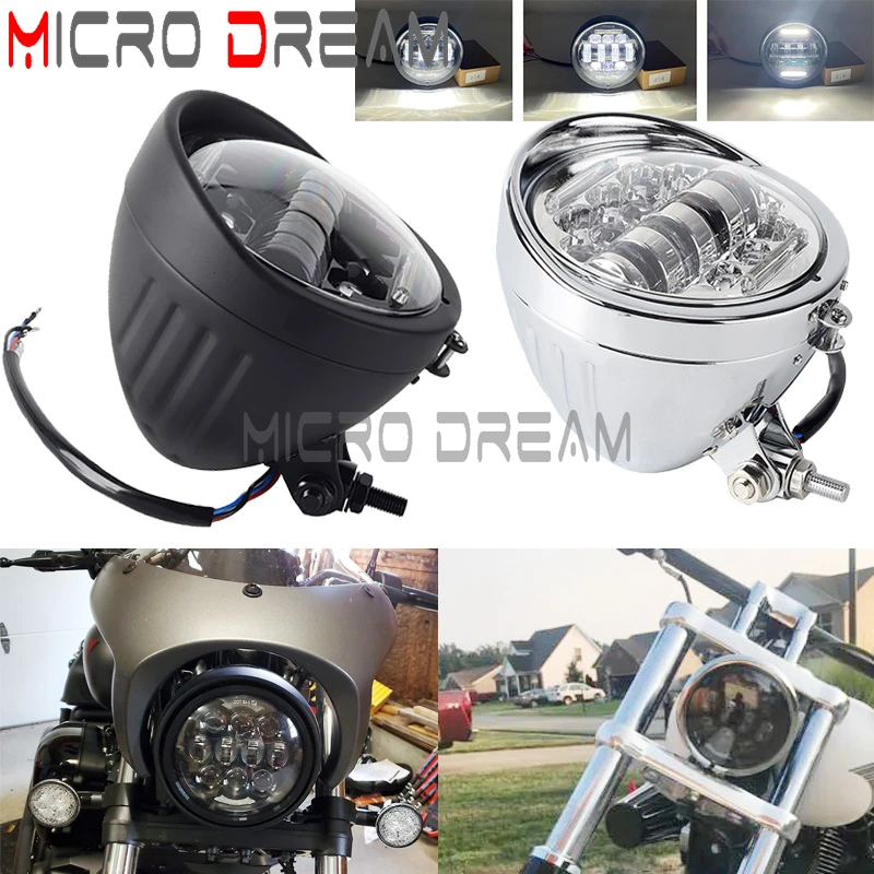 

5.75" LED Headlight Headlamp Angel Eye Hi/Lo DRL Head Light Assembly For Harley Sporster Softail Dyna Chopper Bobber Cafe Racer