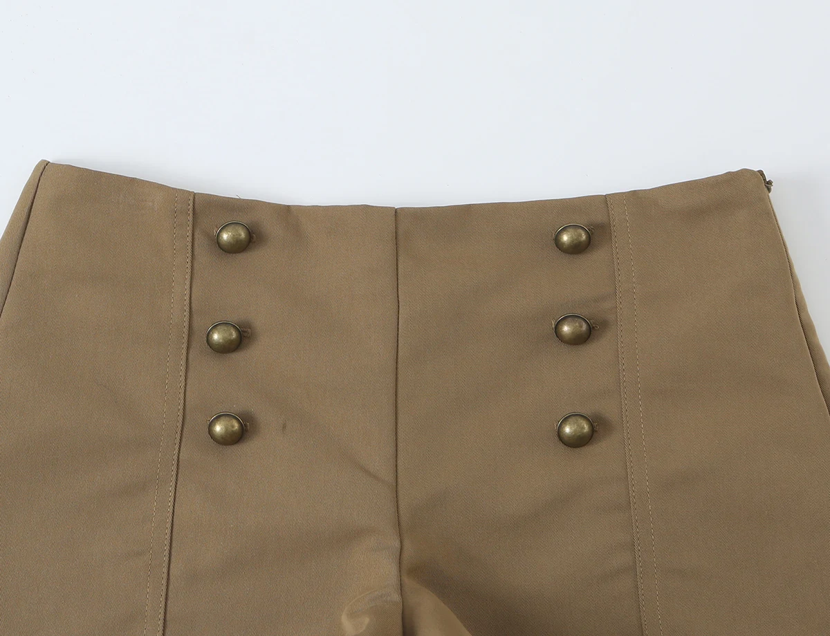 BSAY Herbst Damen Militärstil 2-teiliges Outfit Stehkragen Taschen Slim Jacke Doppelreihige Twill Mini-Shorts Passende Sets – Detail 22