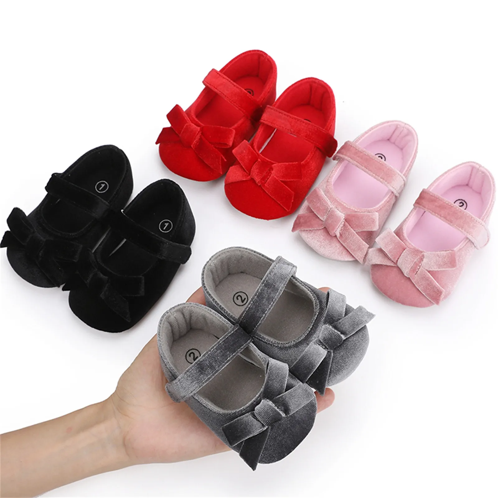 Infant Baby Girls Walkers Shoes Flats Bowknot Soft Anti-slip Rubber Sole Newborn Toddler First Walker Shoes 3 6 12 18 Months