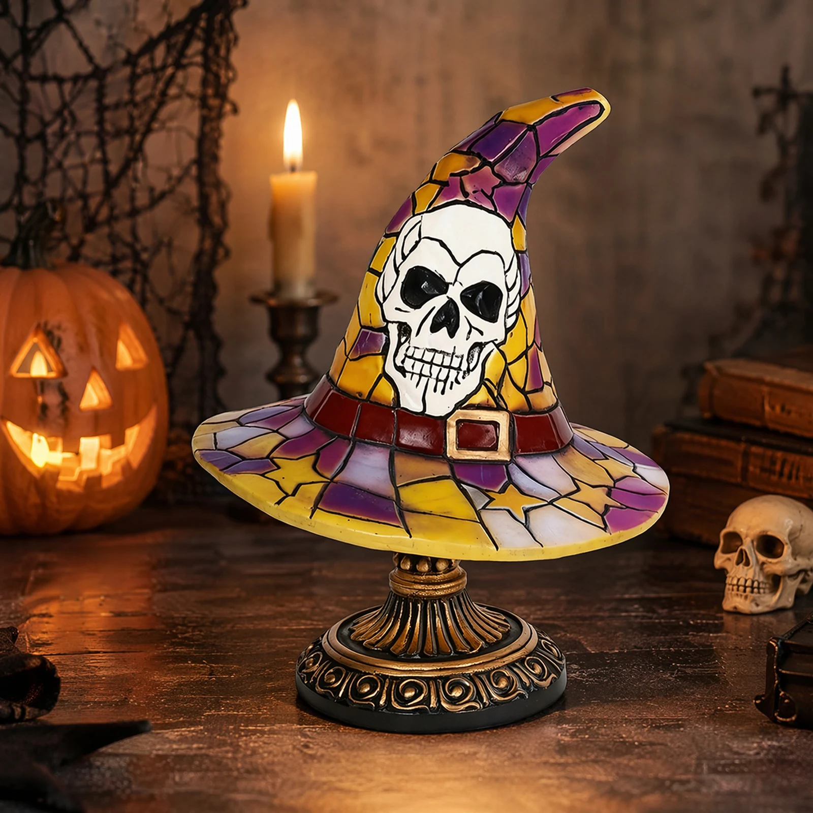 Gothic Witch Hat Pumpkin Spooky Lamp USB Powered & Lightweight Desktop Light Warm Enchanting Glow & Versatile for Bedroom Decor