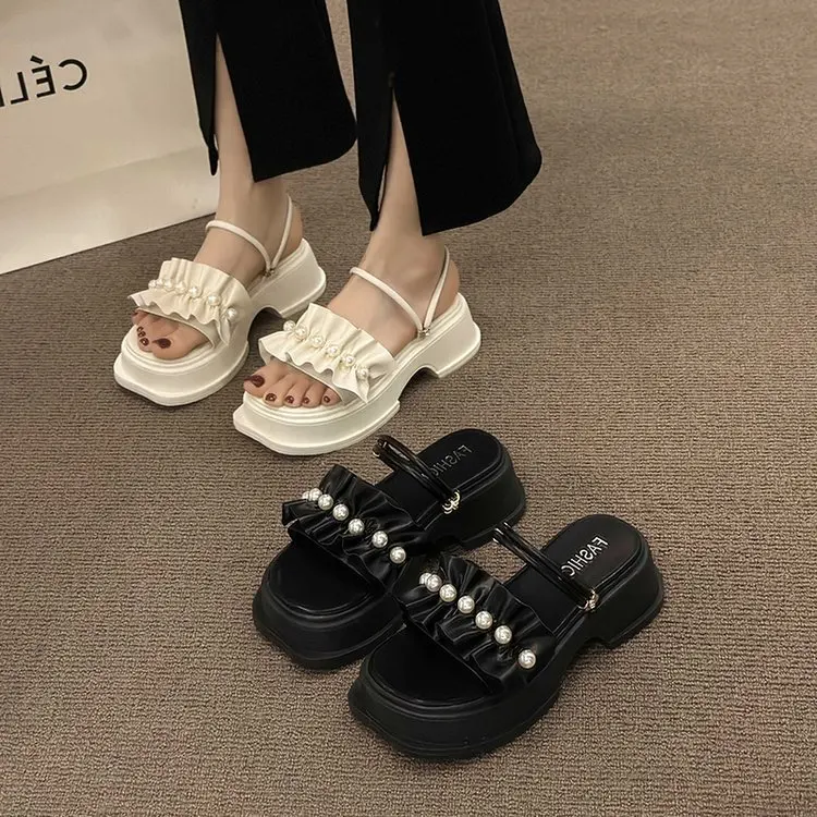 Chaussures de plage en caoutchouc PU pour femmes, sandales de maison à plateforme, sabots d'été bas, chaussures de créateur pour femmes, talons de sabot F, luxe, 2024
