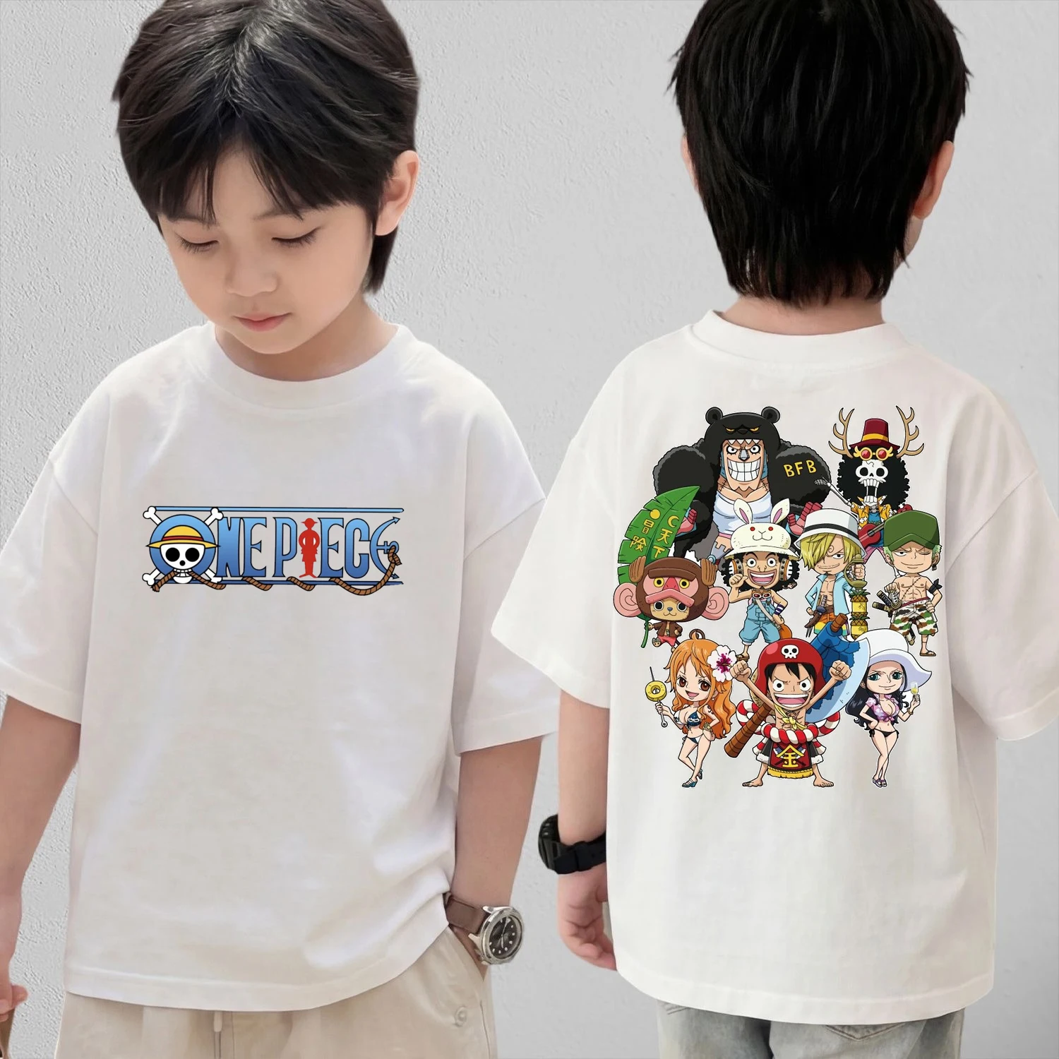 

Anime One Piece Cosplay T-Shirt Cotton Short Sleeve Tops Casual Loose Retro T-Shirt Men Women Kids Family Matching Outfits