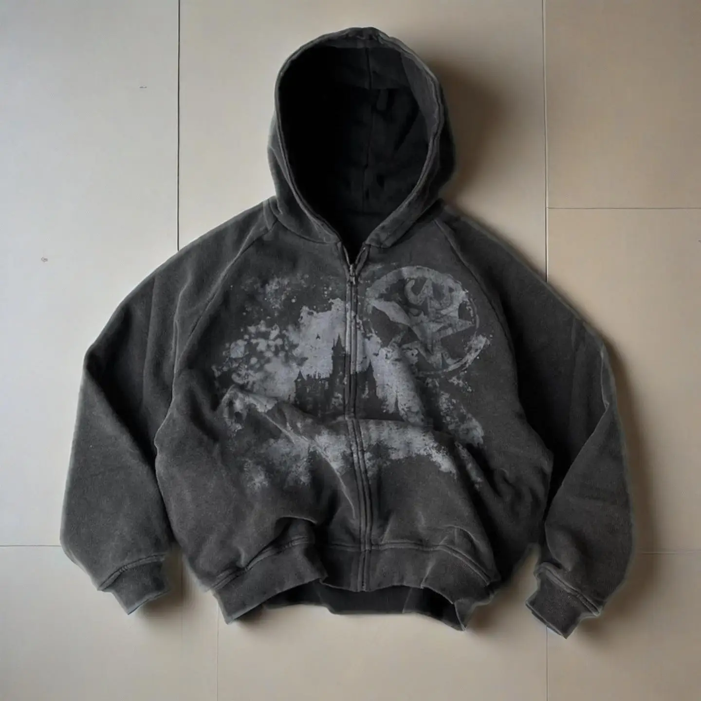 Y2k estilo gótico Punk impreso punto de estrella bordado cremallera Sudadera con capucha hombres y mujeres moda Harajuku Retro Top de manga de murciélago de gran tamaño
