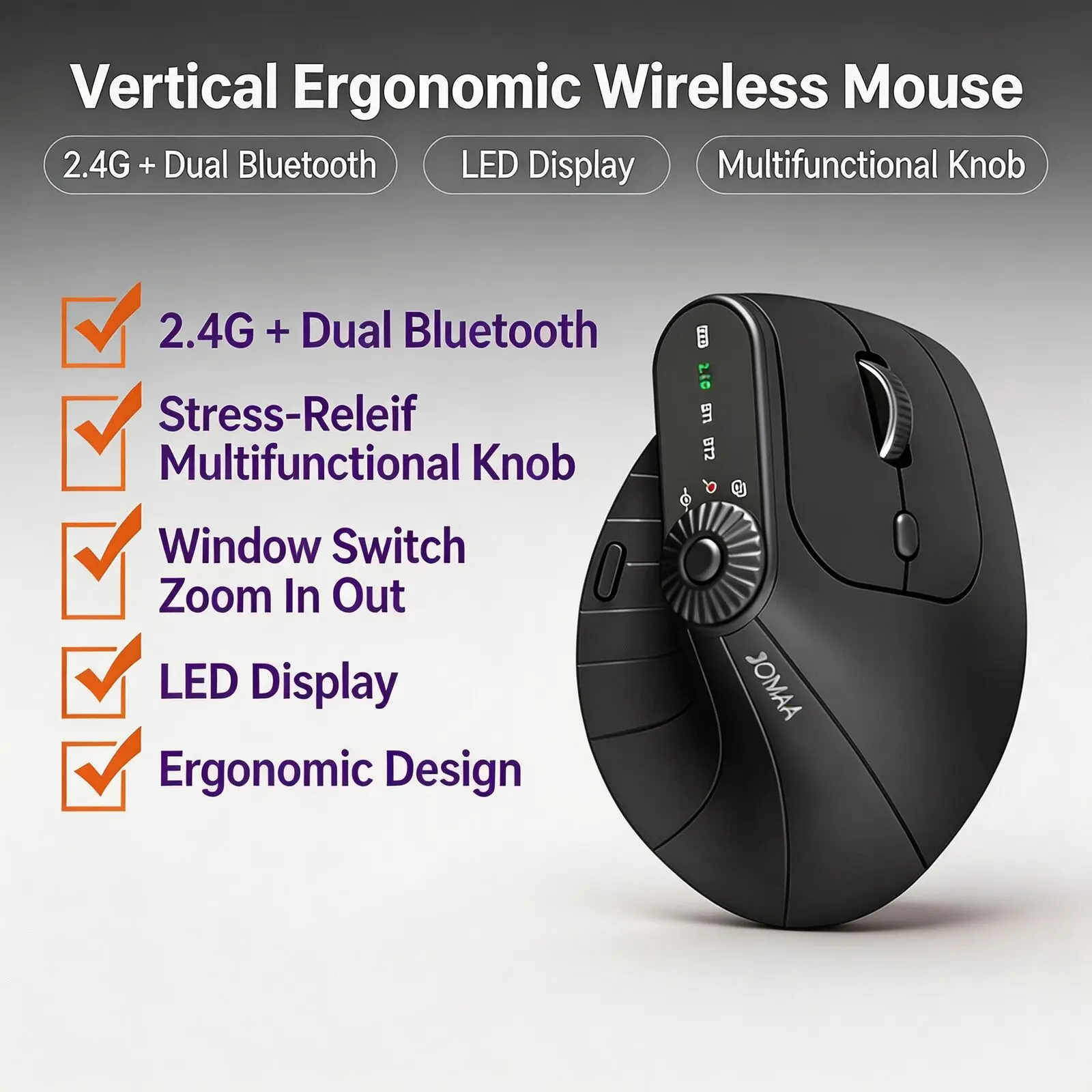 Vertical Ergonomic Bluetooth 2.4G Wireless Mouse Multifunctional Knob LED Display Adjustable DPI For Laptop Notebook Desktop PC